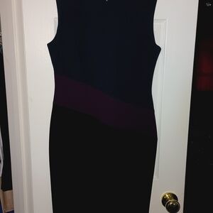 Tommy Hilfiger Black Midi Dress with Plum Diagonal Band